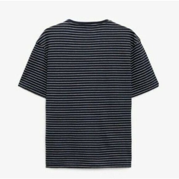 Zara MEN STRIPED ROUND NECK T-SHIRT NAVY/WHITE short s 90%cotton New - Picture 9 of 11